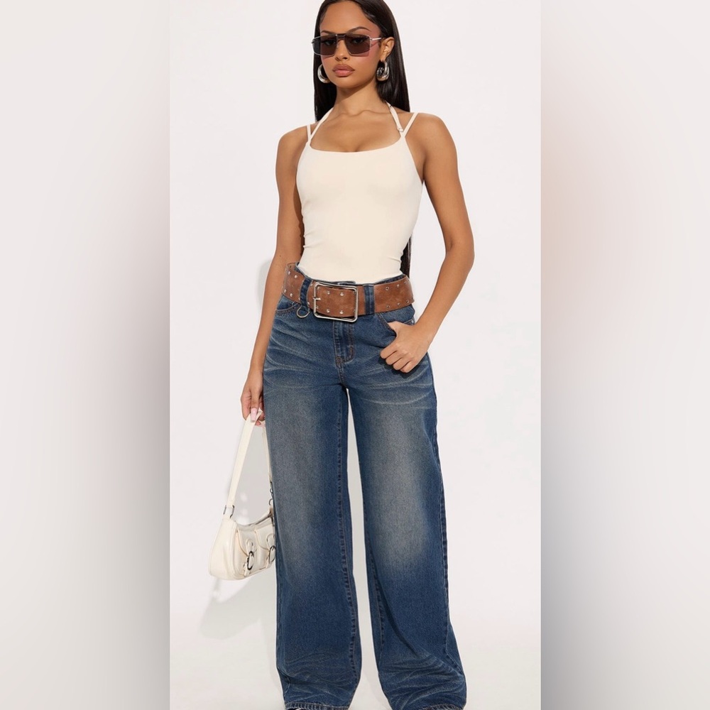 Fashion Nova High-Rise Wide Leg Jeans in Indigo Blue